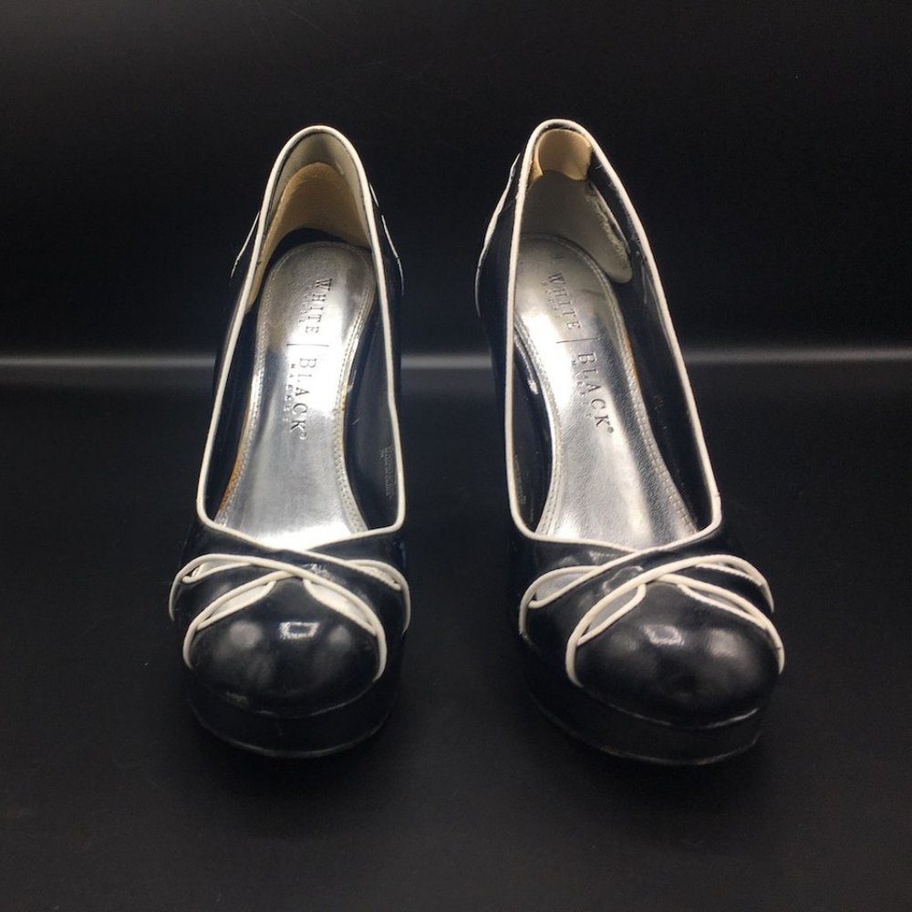Patent leather close toe high heel wedges